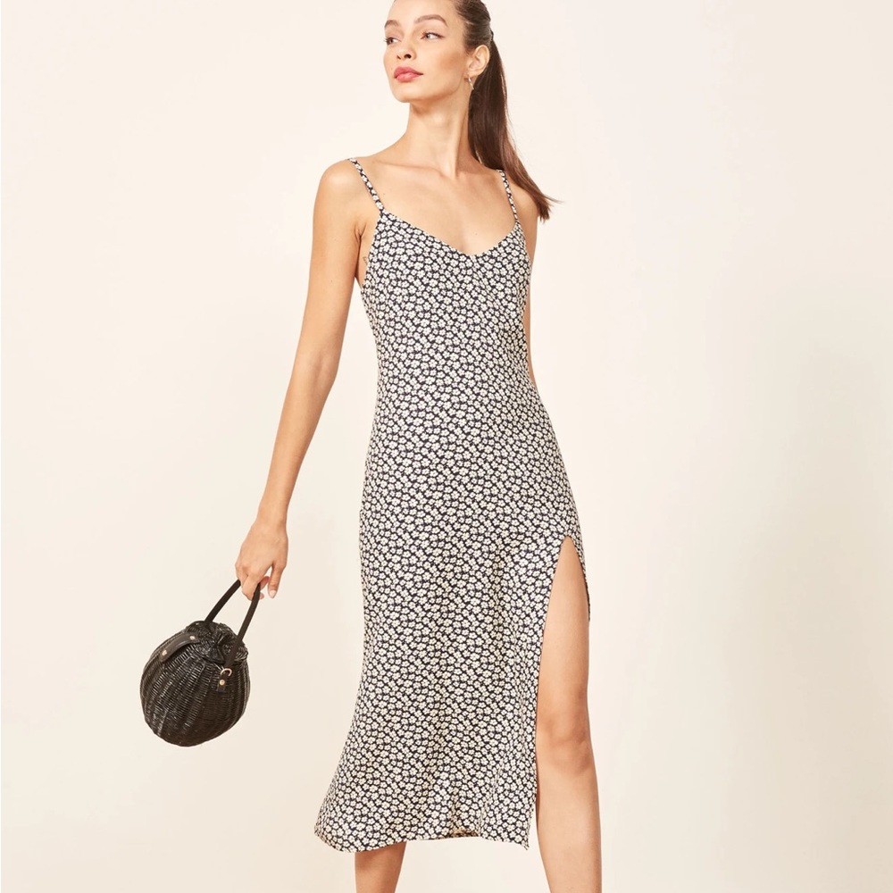 The Reformation Crimini Dress 2 Midi Summer Cami V-neck Slit Small